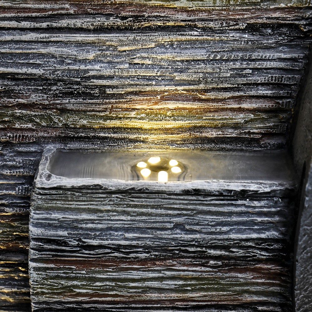 Faux Stone Water Fountain Outdoor Patio Cascading LED Light