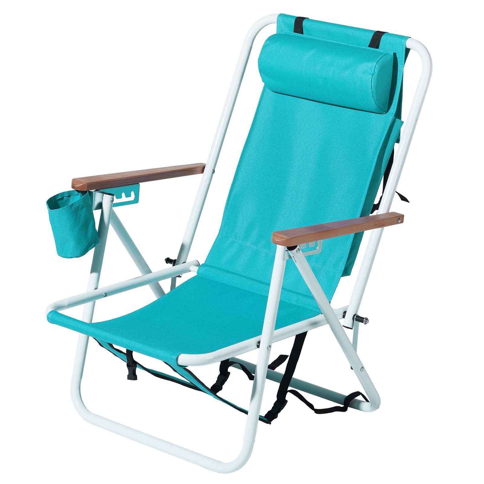 Set of 2 Folding Beach Lounge Chair Backpack Camping Chair Cup Holder Pillows