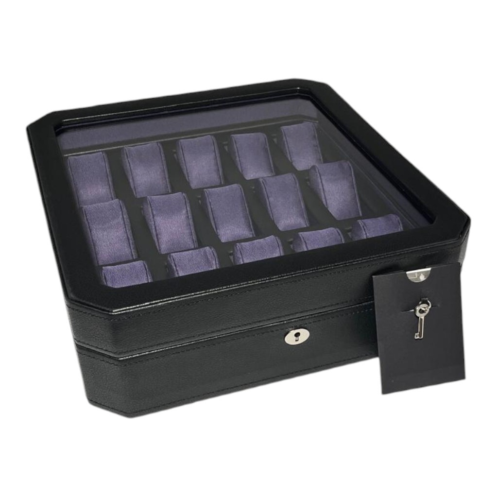 Wolf 458503 Windsor 15 Piece Watch Box in Black & Purple MSRP $405