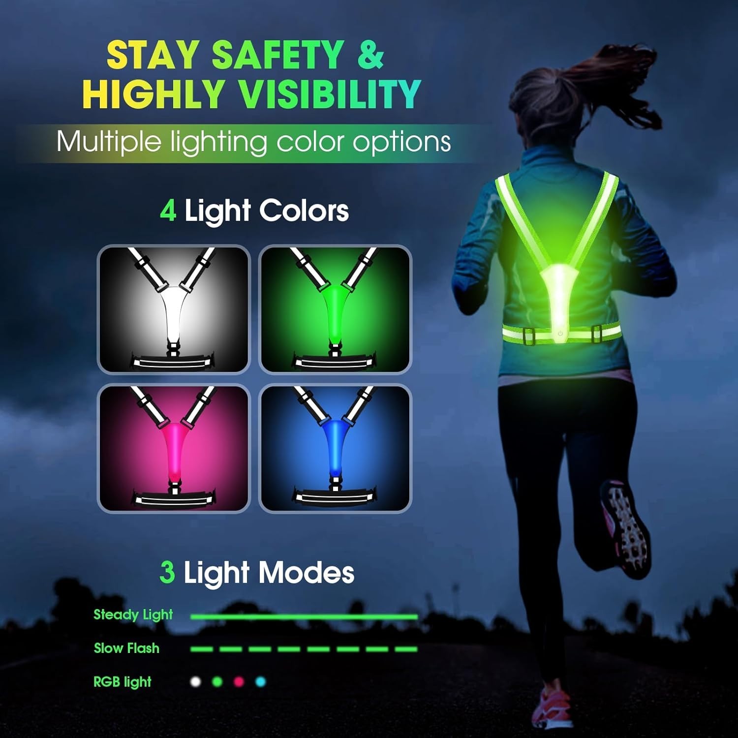 LED Reflective Light Up Safety Vest for Running Cycling Walking Night Gear...