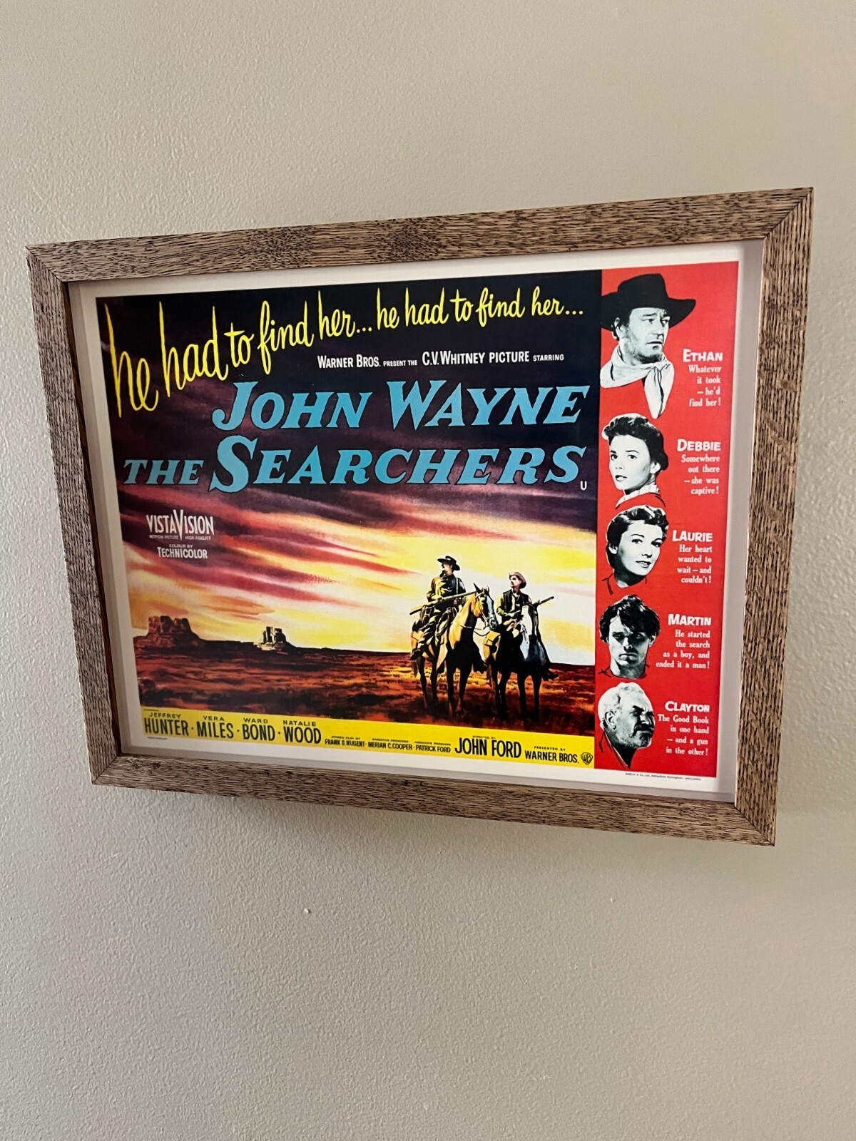 JOHN WAYNE - The Searchers 56 Lobby Card- Beautiful Museum Framed Oak Shadowbox
