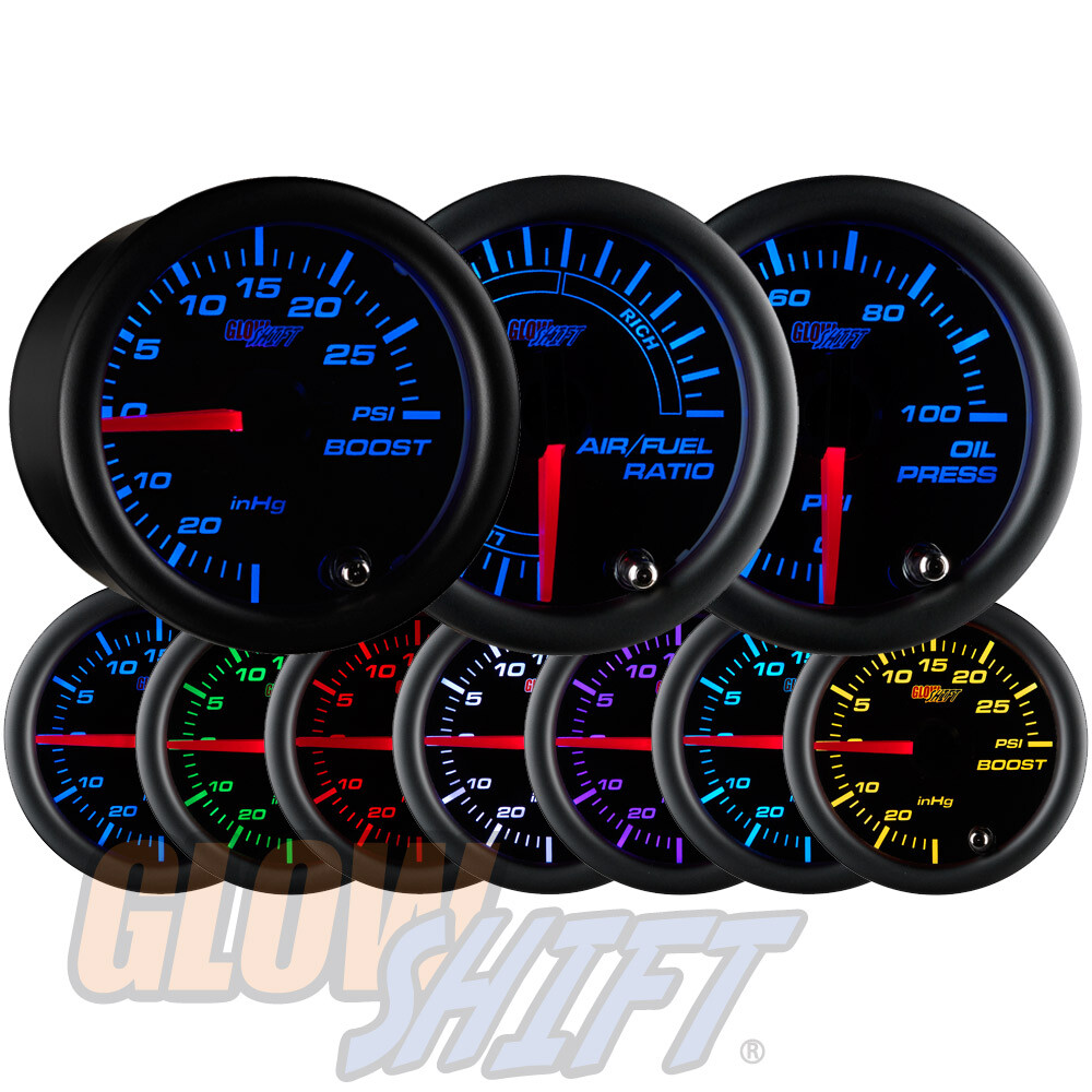 GlowShift 52mm Black 7 Color Boost & Oil Pressure & Air Fuel Ratio - 3 Gauge Set