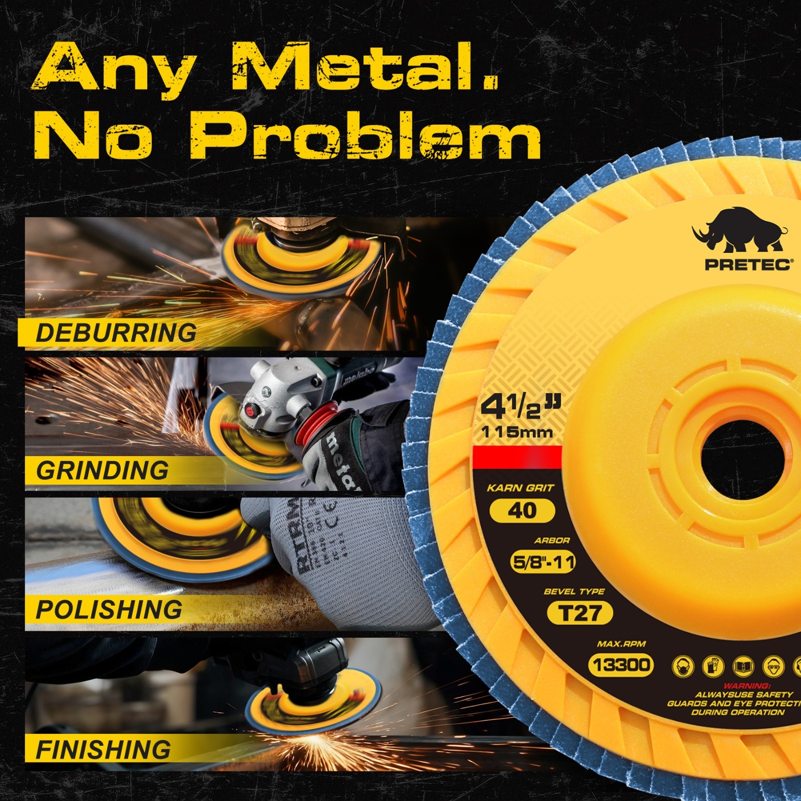 40PC 4-1/2" Tool-Free Flap Discs 40 Grit Zirconia T27 for Angle Grinder Grinding