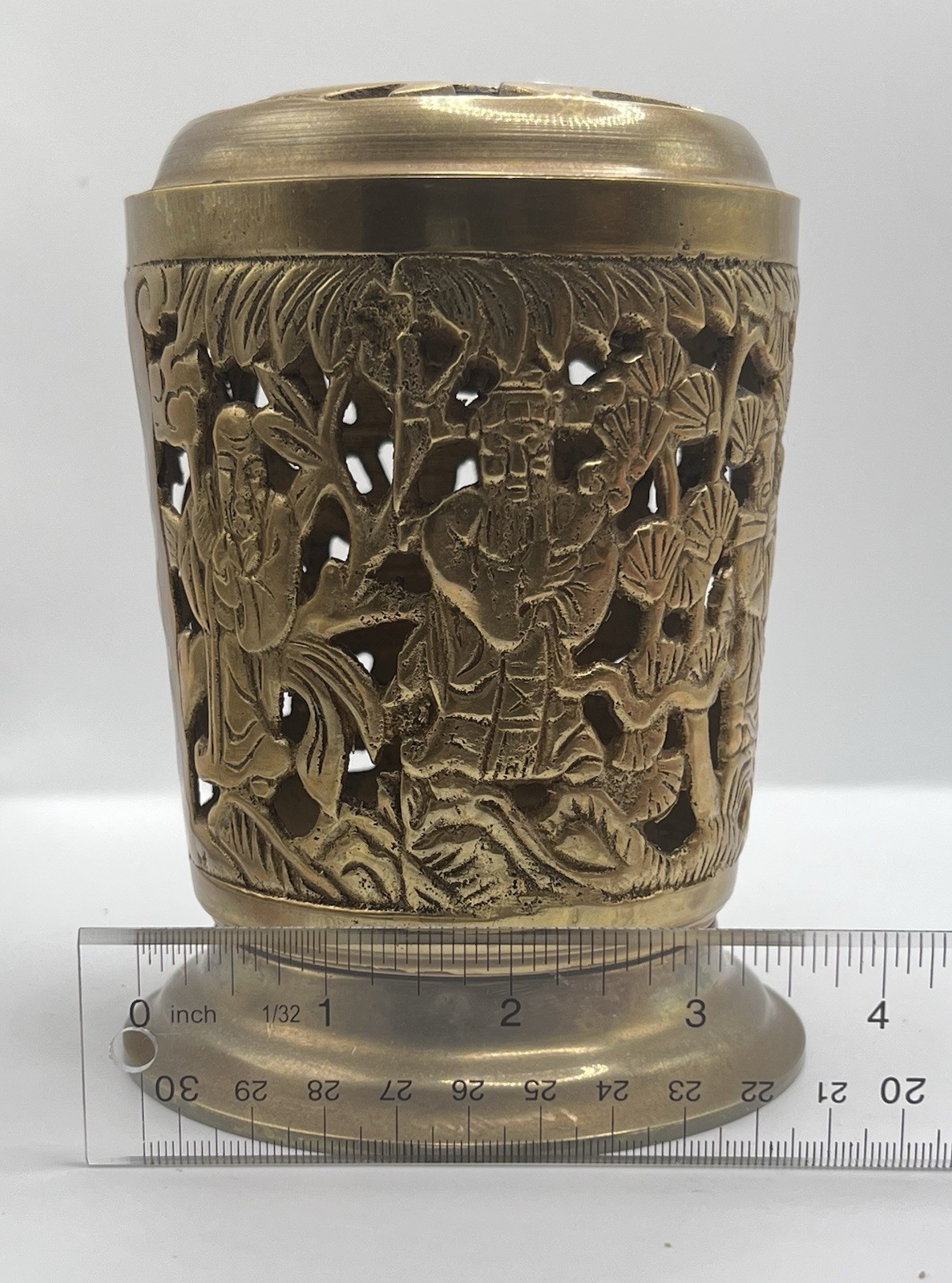 FINE CHINESE ASIAN ANTIQUE BRASS IMMORTALS INCENSE BURNER CANDLE HOLDER TAO