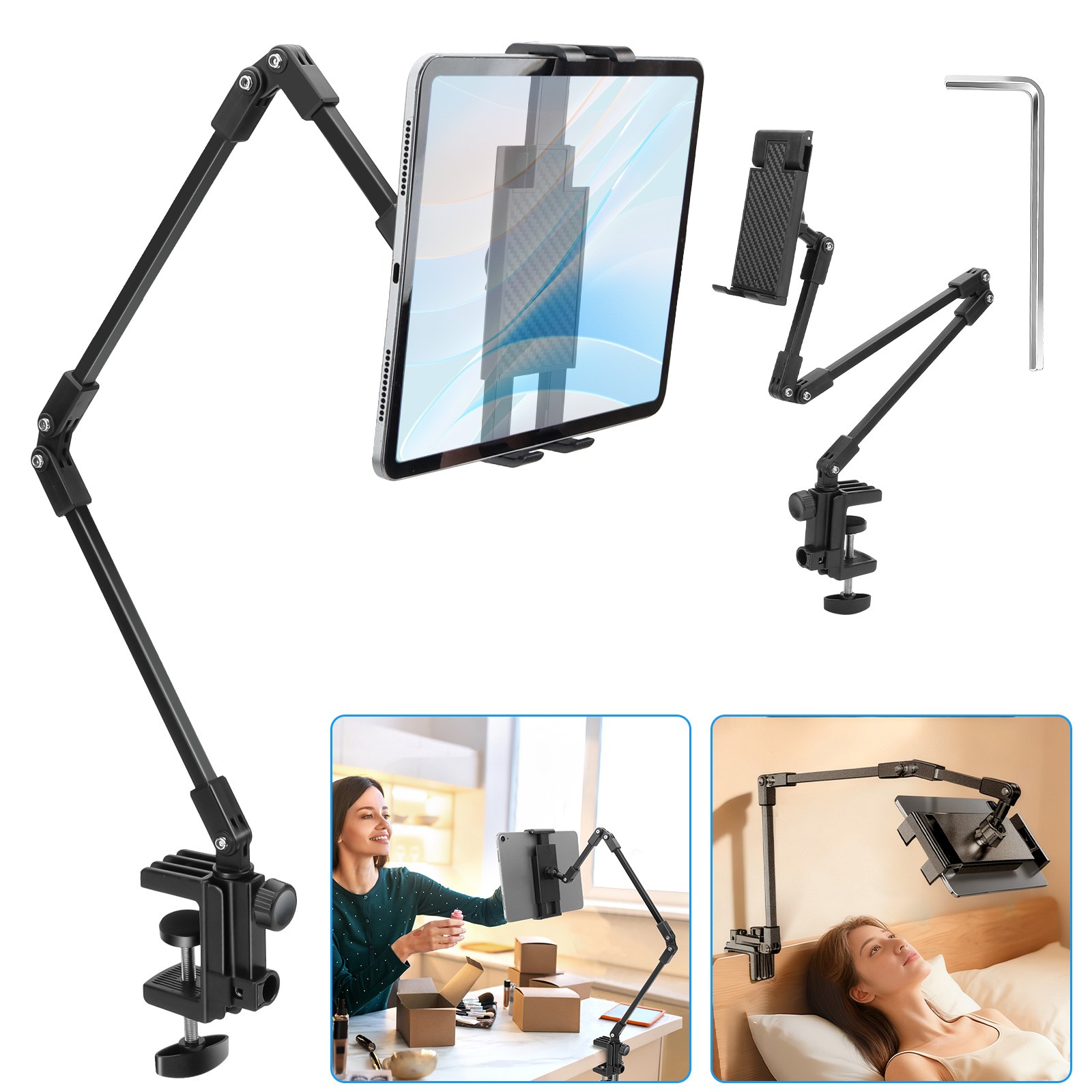 Universal Tablet Mount Desk Holder for 4-12.9" iPad Kindle Fire Surface Monitor