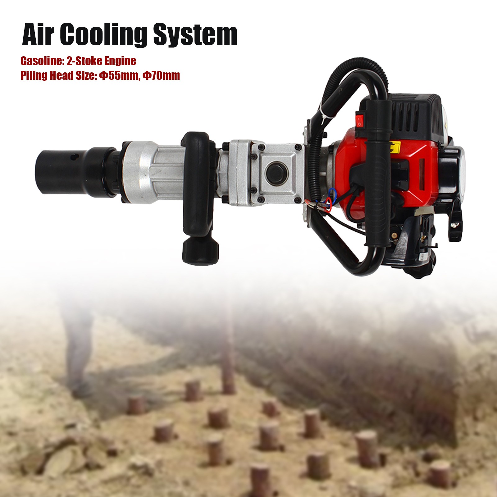 Portable 32cc Gas Powered T-Post Driver 2 Stroke Pole Pounder Pile Driver Hammer