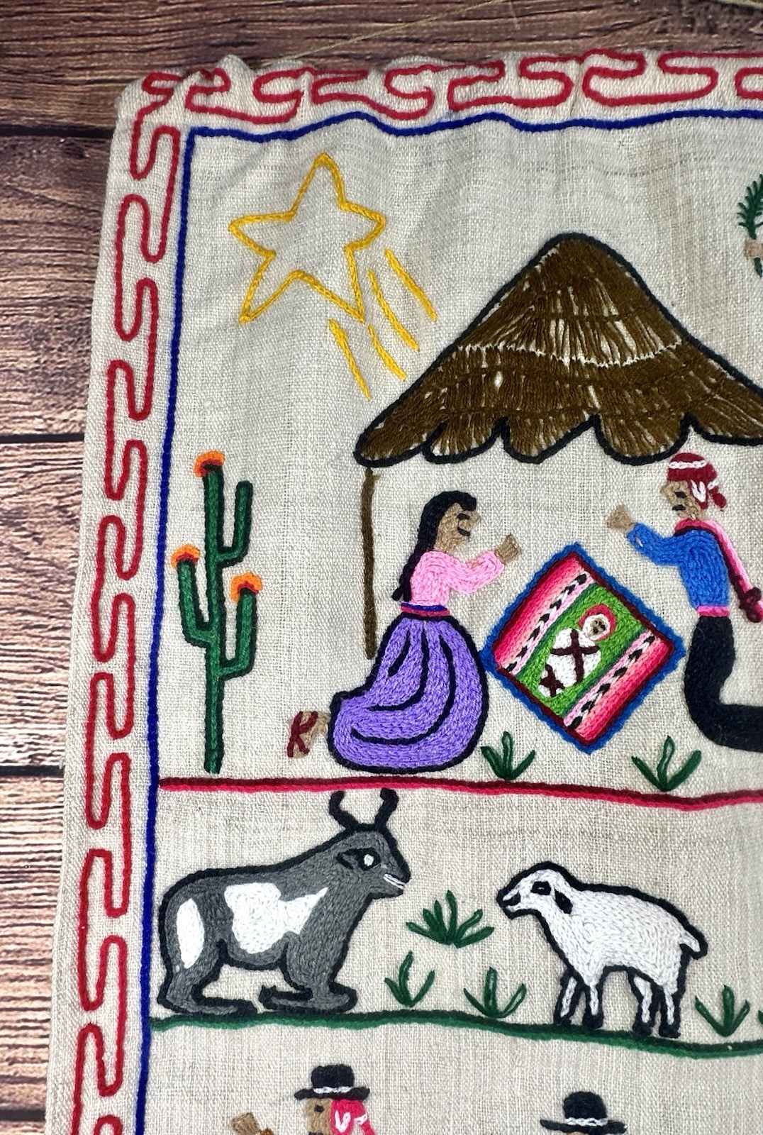 Vintage Peruvian Alpaca Handmade Hanging Tapestry Textile Embroidery Nativity
