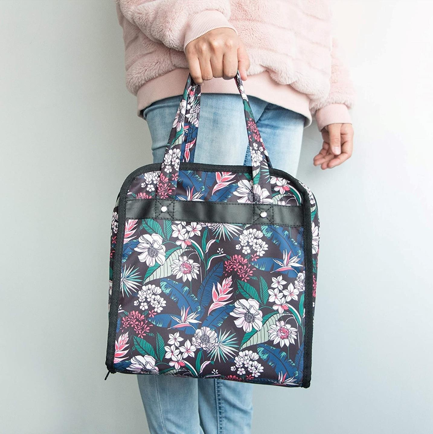 PACMAXI Craft Sewing Accessory Organizer Storage Bag Cross Stitch Flowers Black