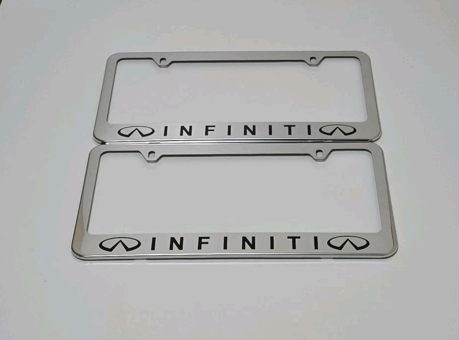 2 pcs -Infiniti- Silver Stainless Steel License Plate Frame