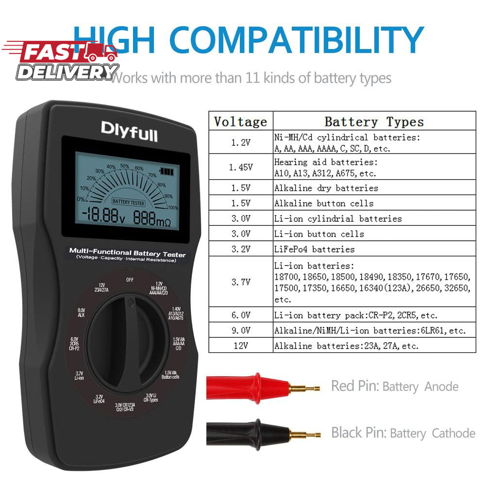 Dlyfull Universal Battery Tester with LCD Display, Small Digital Battery Voltage