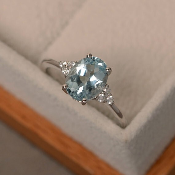 2.15 Ct Natural Aquamarine Diamond Engagement Ring 14K Solid White Gold Size 7