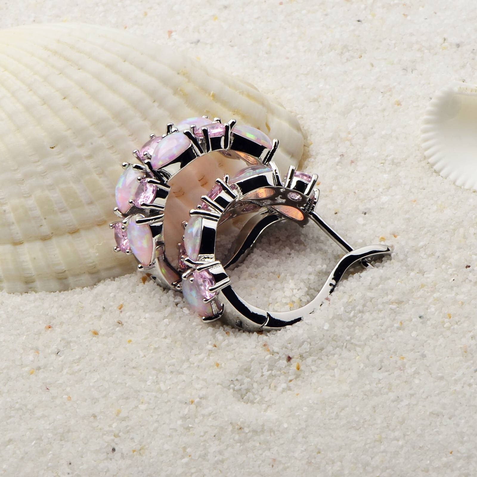 Hawaii Water Drople PInk Fire Opal Earrings Silver Filled For Women Girls