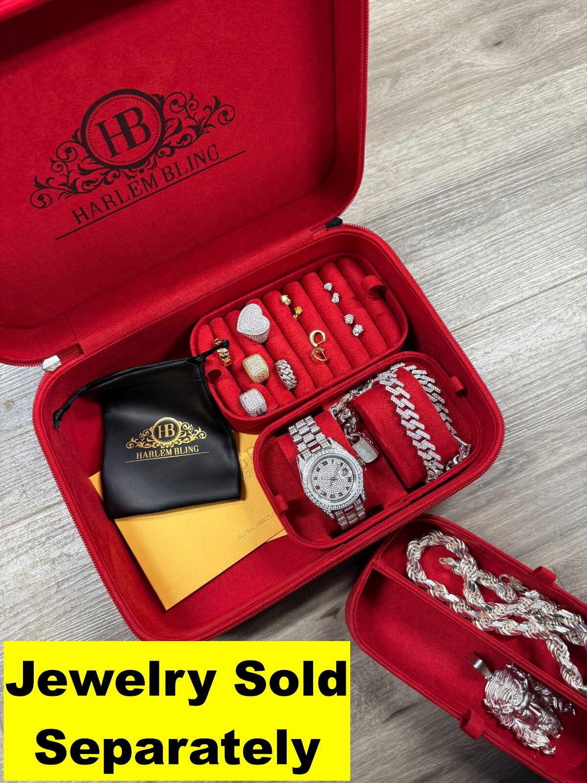 Harlembling Leather Travel Jewelry Box Case - Red