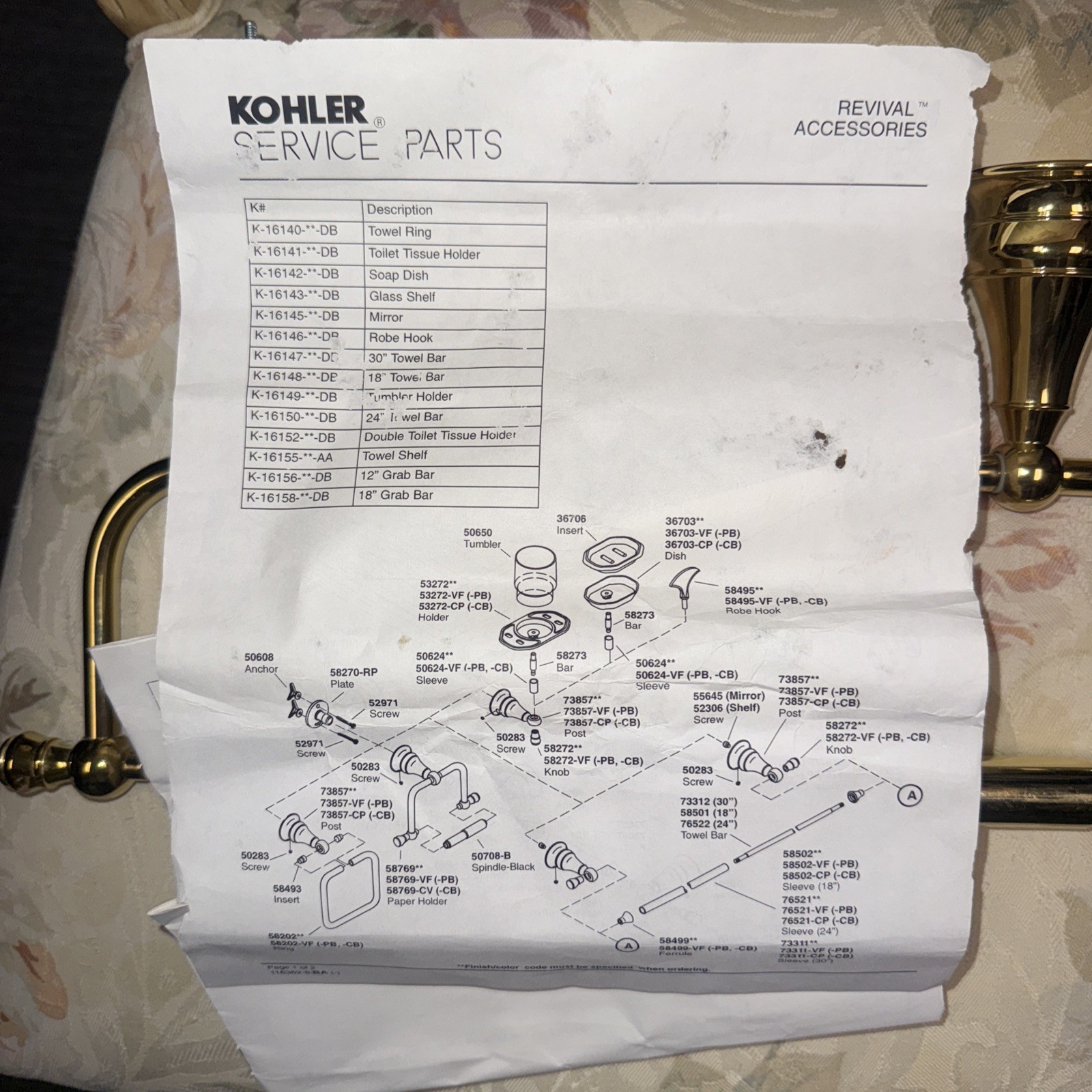 One (1) Vintage Kohler Revival Polished Brass Toilet Paper Holder K-16141-PB