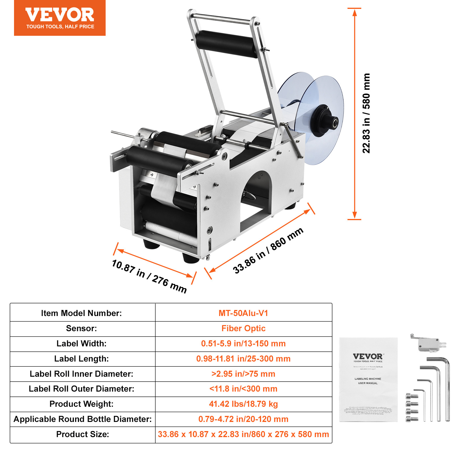 VEVOR Semi-Automatic Round Bottle Labeling Machine Electric Labeler 20-50pcs/min
