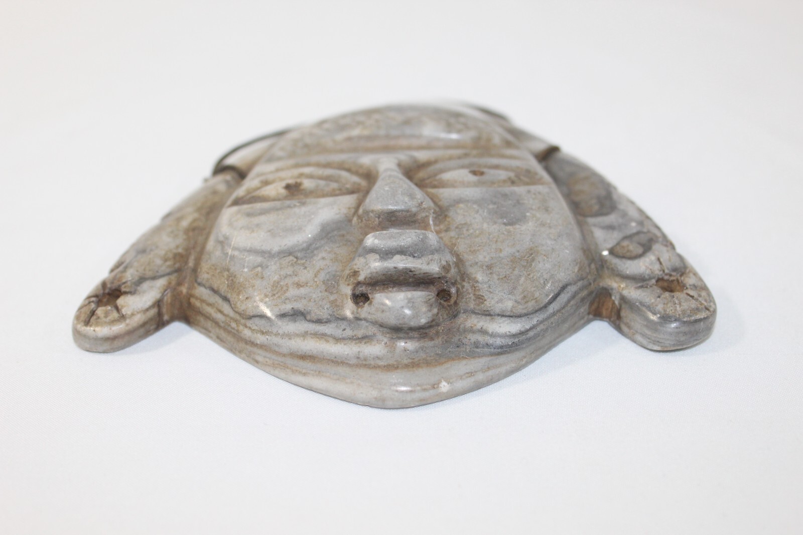 Mayan Aztec Mexican Hand Carved Alabaster Stone Mask 5.75" Sculpture Wall Plaque