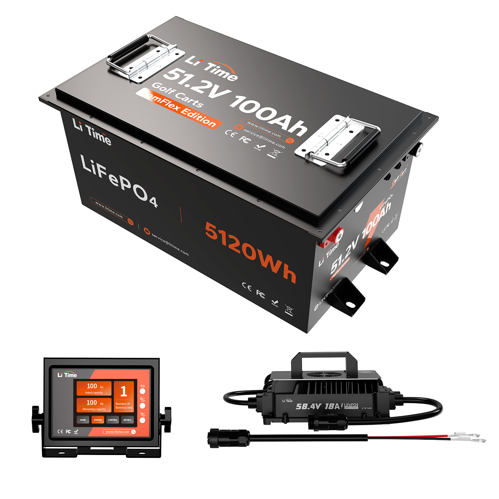 LiTime 48V 100Ah Golf Cart Lithium Battery +RS485 Communication Monitor+Charger