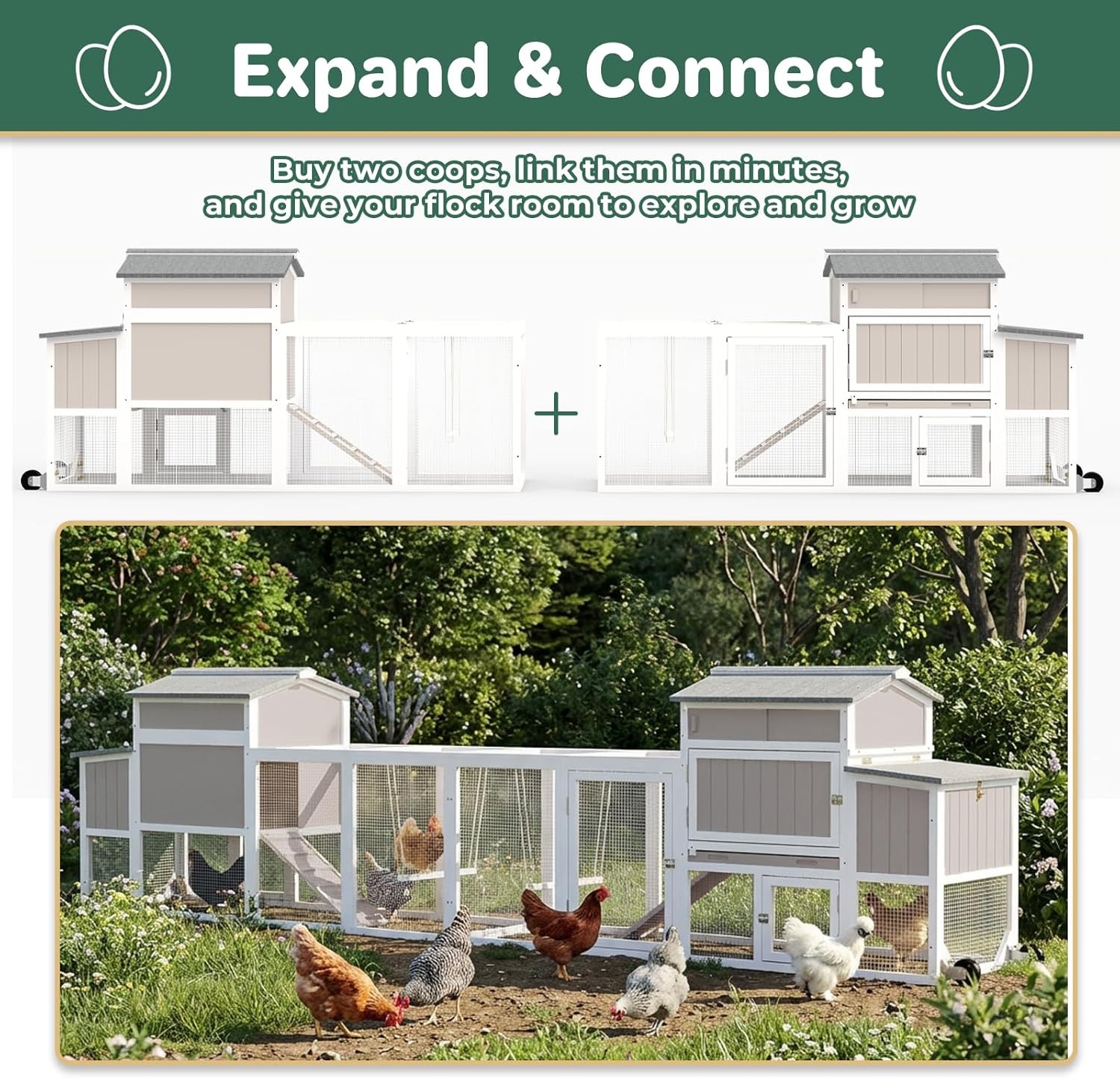 PETSCOSSET Outdoor Chicken Coop, Large Chicken House with Nesting Box, Gray