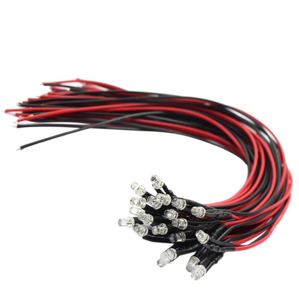 20pcs Pre-wired Resistor 26awg 20cm Wire Bright White 3mm LED Light Lamps 12V