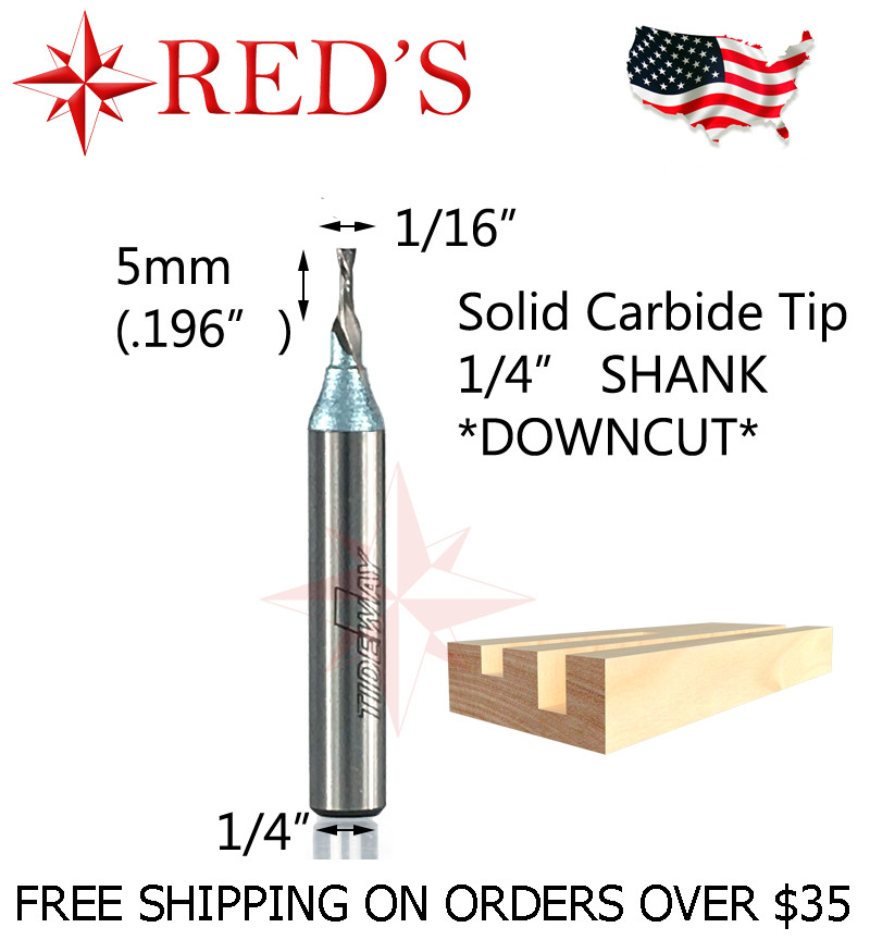 Tideway IND RC01110104D 1/16 Spiral DOWNCT straight Carbide 1/4 shank router bit