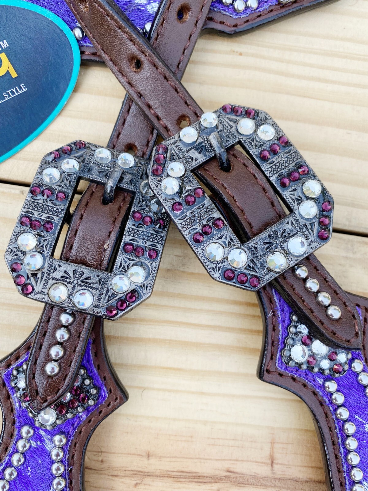 MOUSM Western Leather Headstall and Breast Collar Tack Set for Horses - Purple