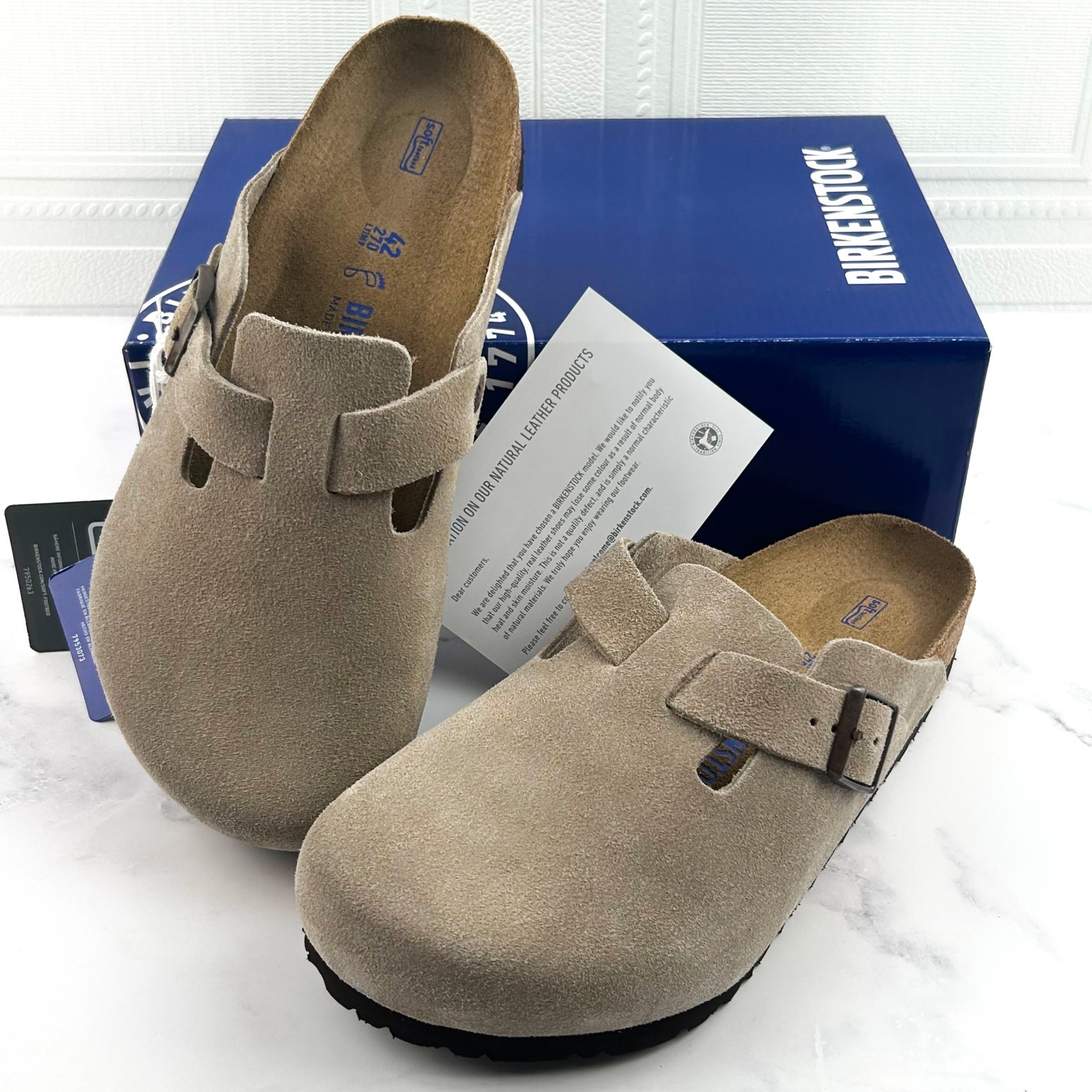 New Birkenstock Boston Taupe Suede Leather Soft Footbed Clog Women's Men's Shoes