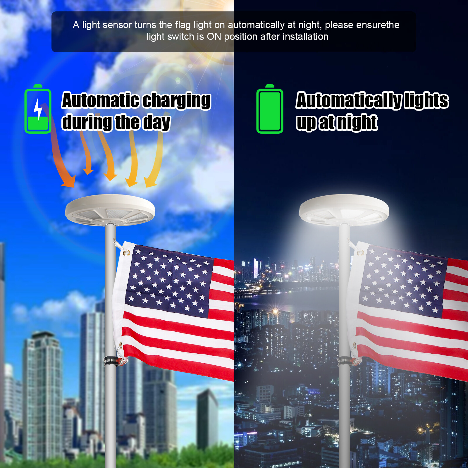 136 LED Solar Flag Pole Light New Super Bright Solar Powered Light Waterproof US