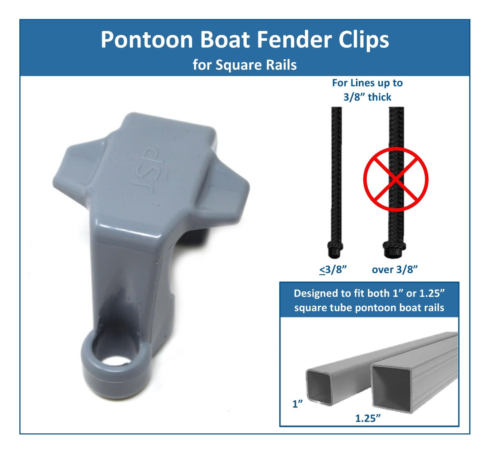 Plastic Pontoon Boat Square Rail Fender Adjuster Hanger Clip - Pick a Pack