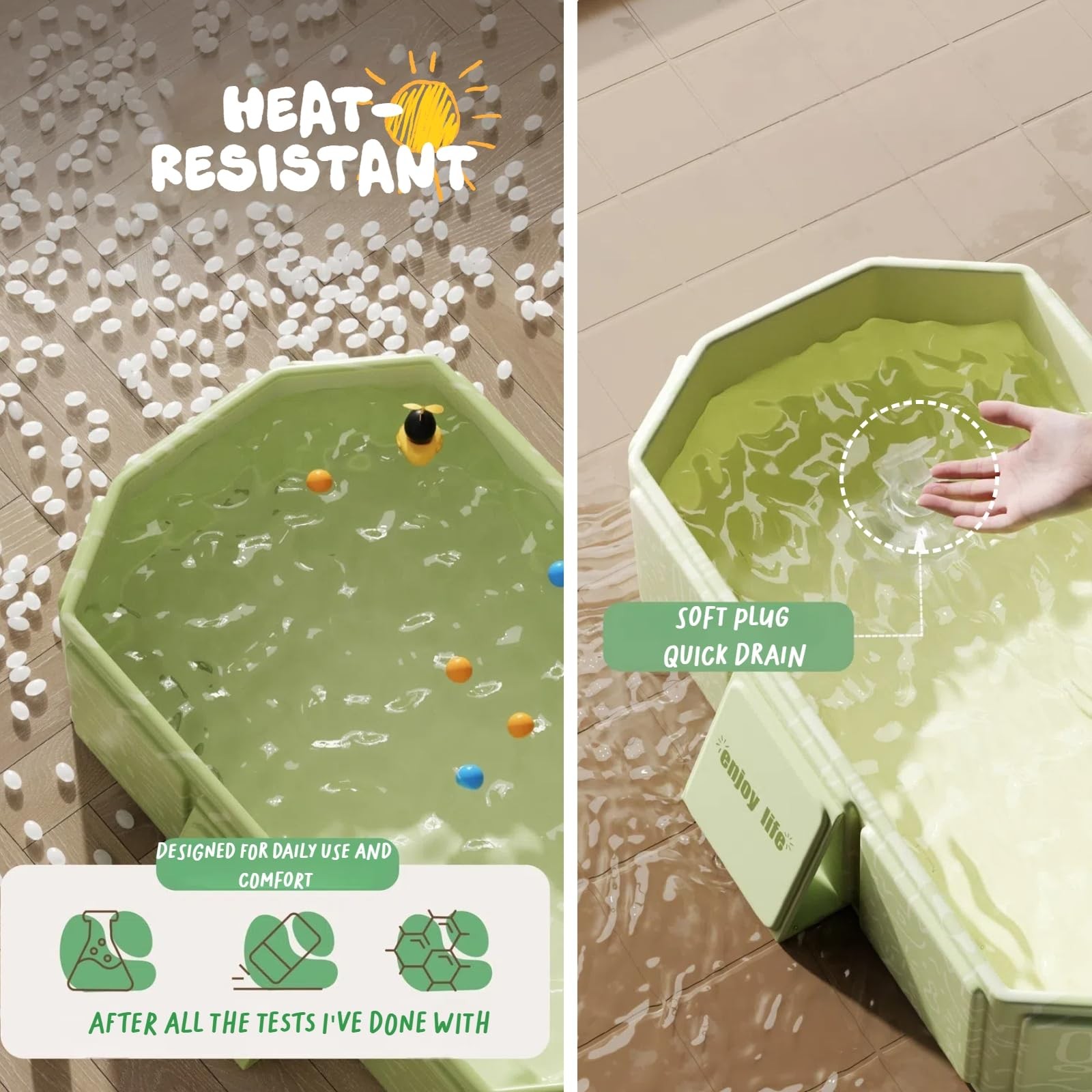 Collapsible Bathing Basin 29.5×17.7×9.8 in, Foldable Portable Tub with Drain ...