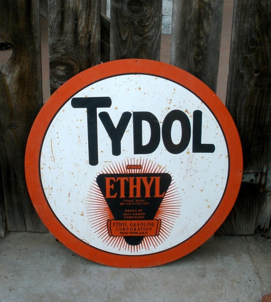 Vintage TYDOL Ethyl Auto Oil Gasoline Porcelain Metal 25.5x25.5 Plaque Sign