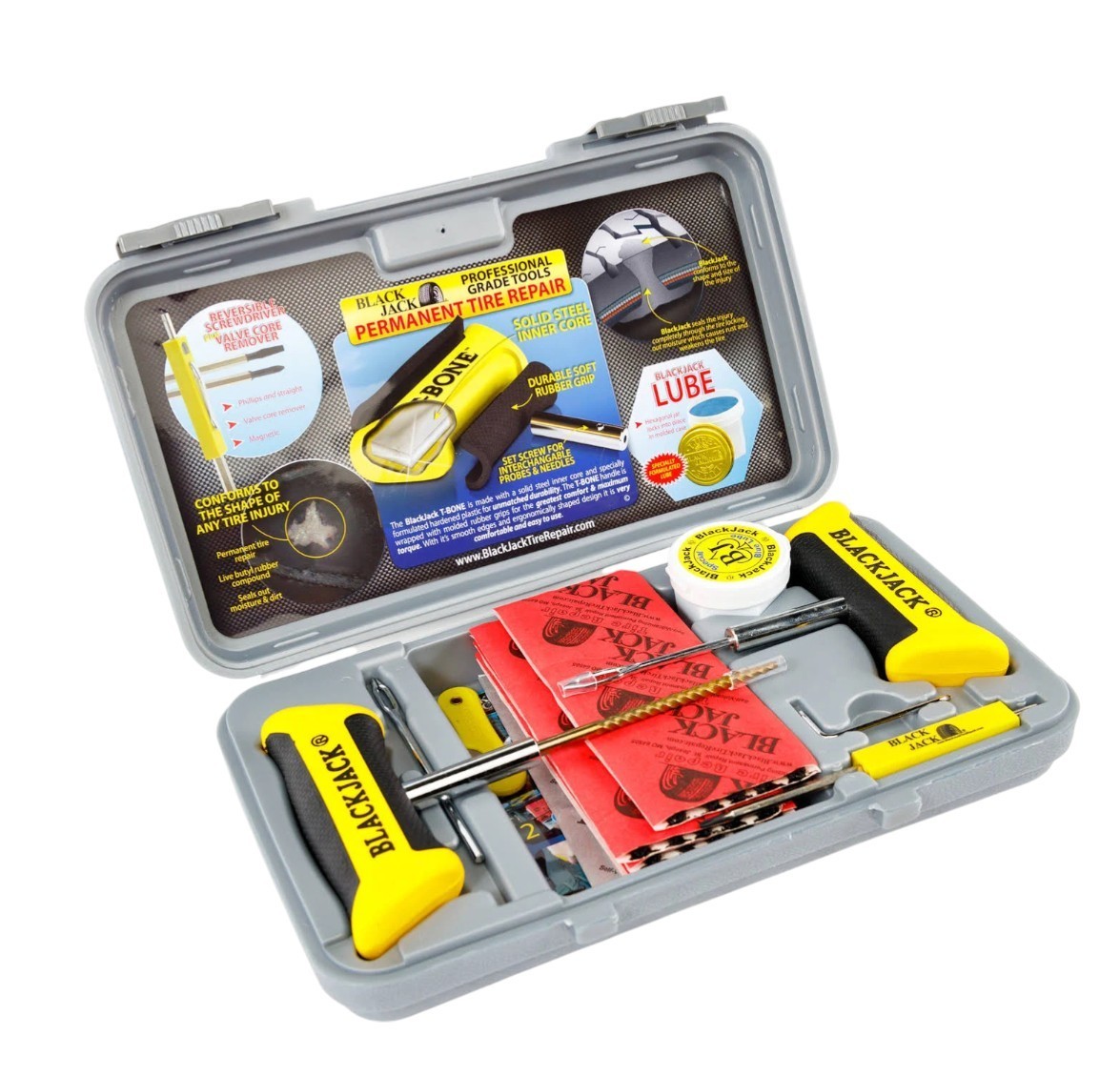 KT335 Truck Tire Repair Kit BlackJack T-Bone Handle Heavy Duty 35 Plug Set