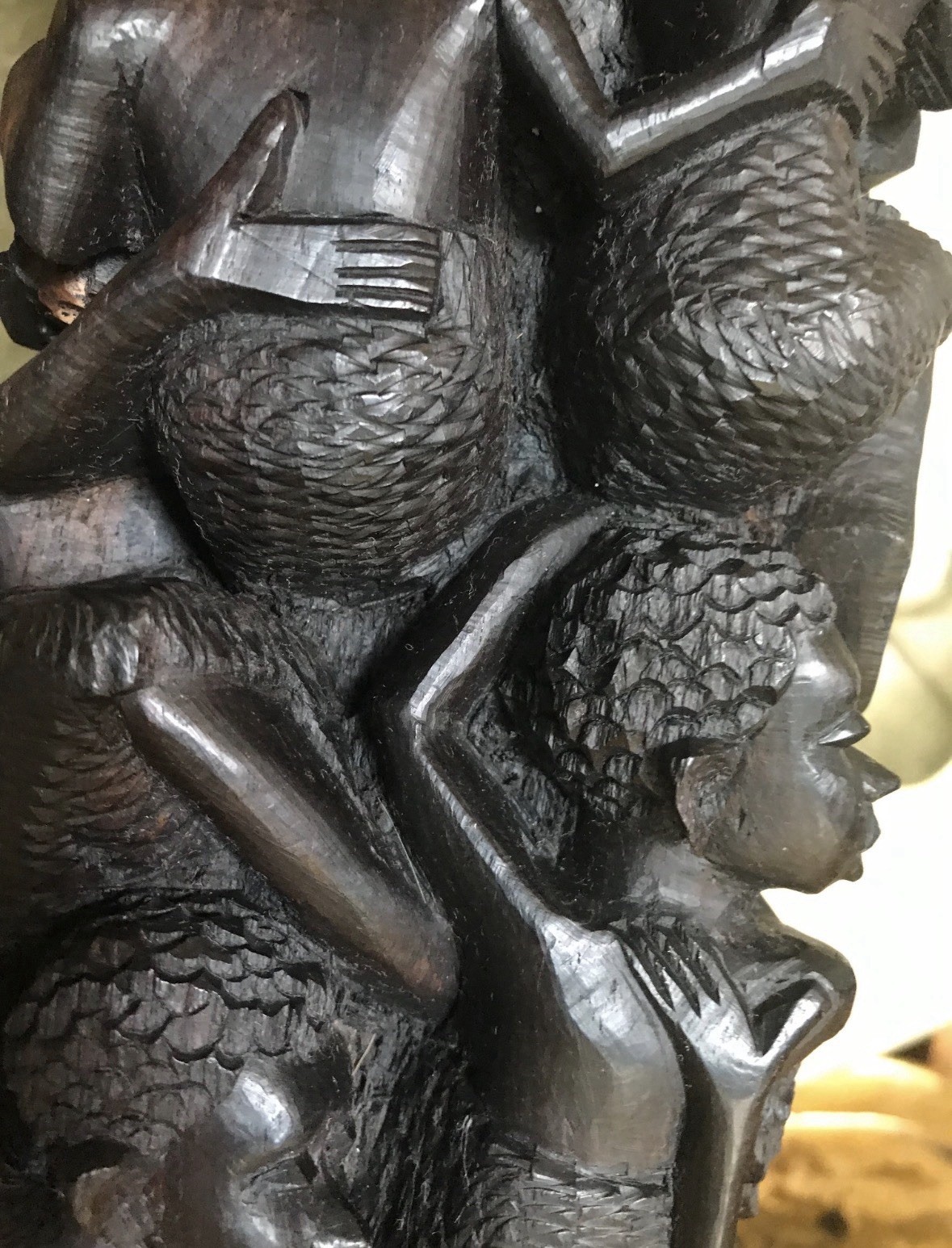 Antique Pair of EBONY MALE & FEMALE MAKONDE . “Tree of Life” STATUES . 24"+ TALL