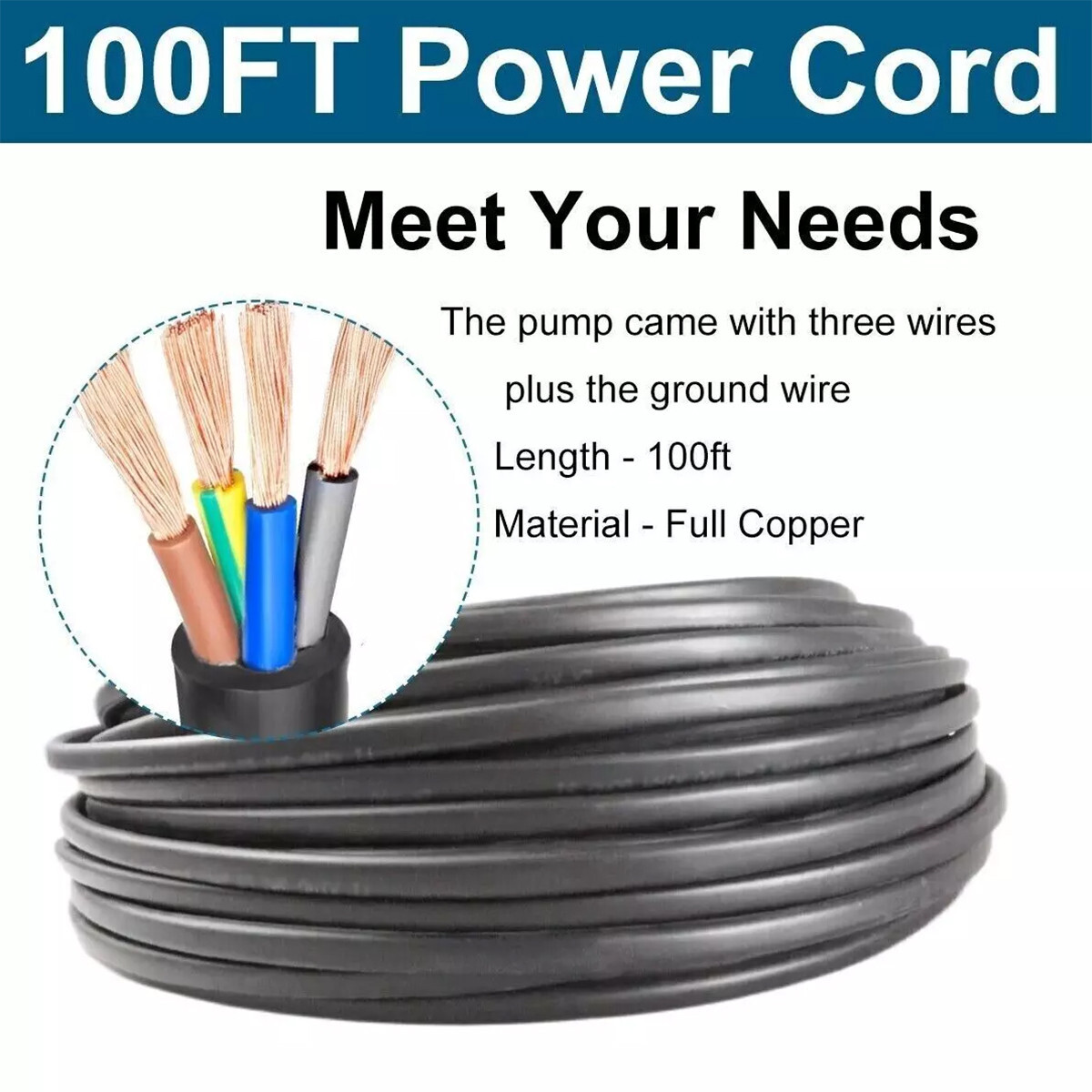 3'' OD 1HP Deep Well Submersible Pump 230V 13GPM 247ft Stainless Steel 100' Cord