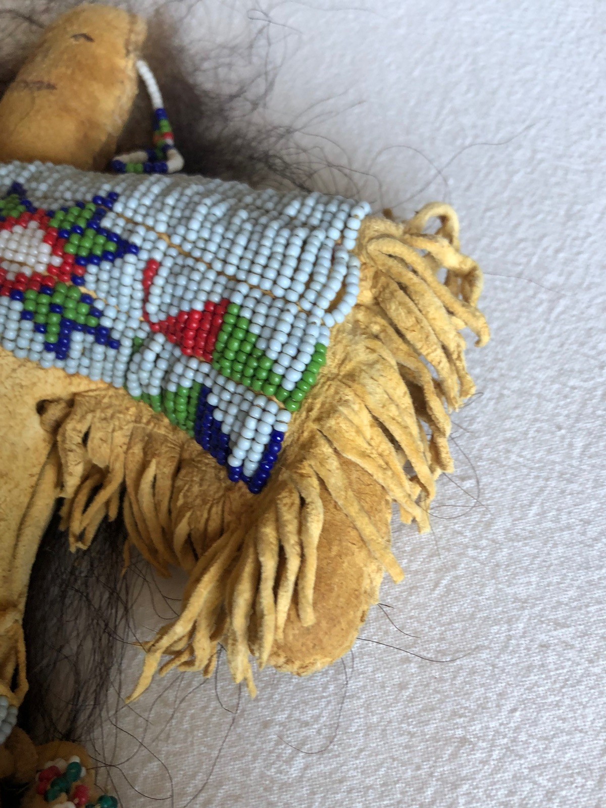 1900s Lakota Native American Handmade, 12” Doll, Finely Beaded, Human Hair