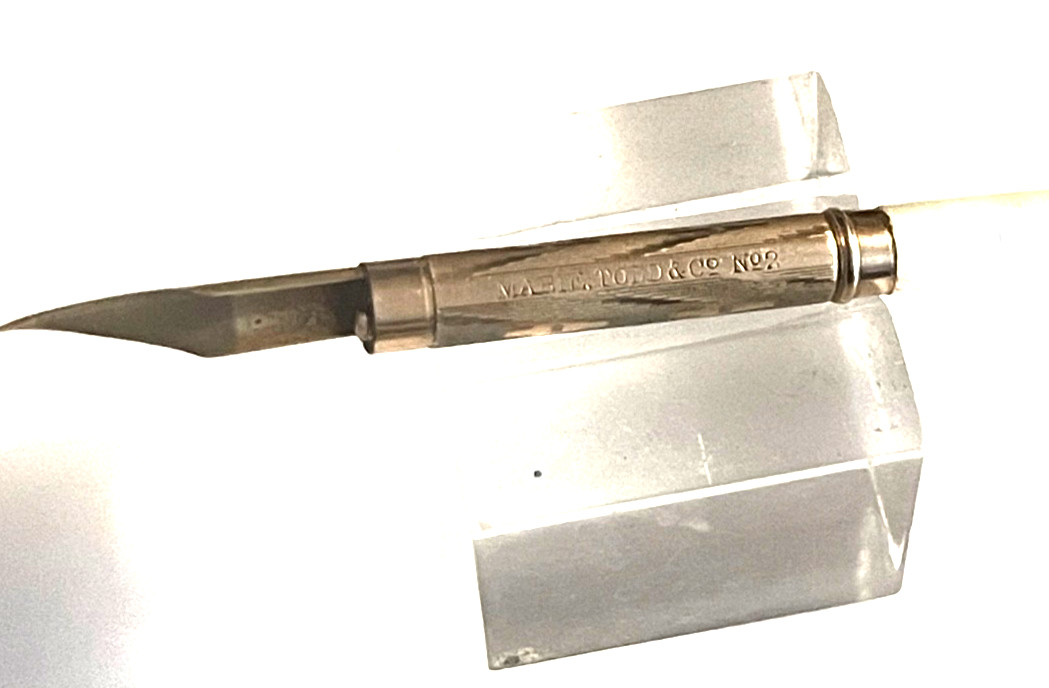 1890s Mabie Todd gold dip pen with mother of pearl handle in original box