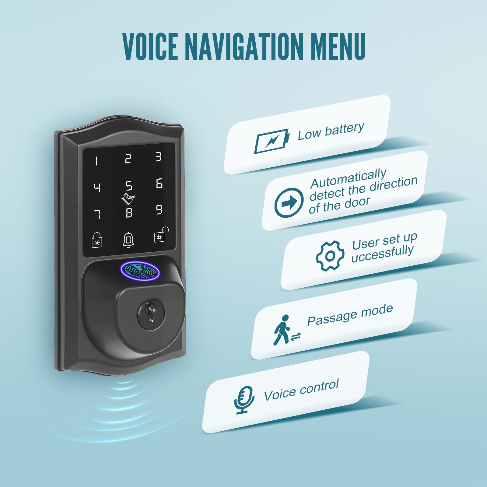 Smart Deadbolt Fingerprint Door Lock with Handle Set, App Control,Voice Prompts