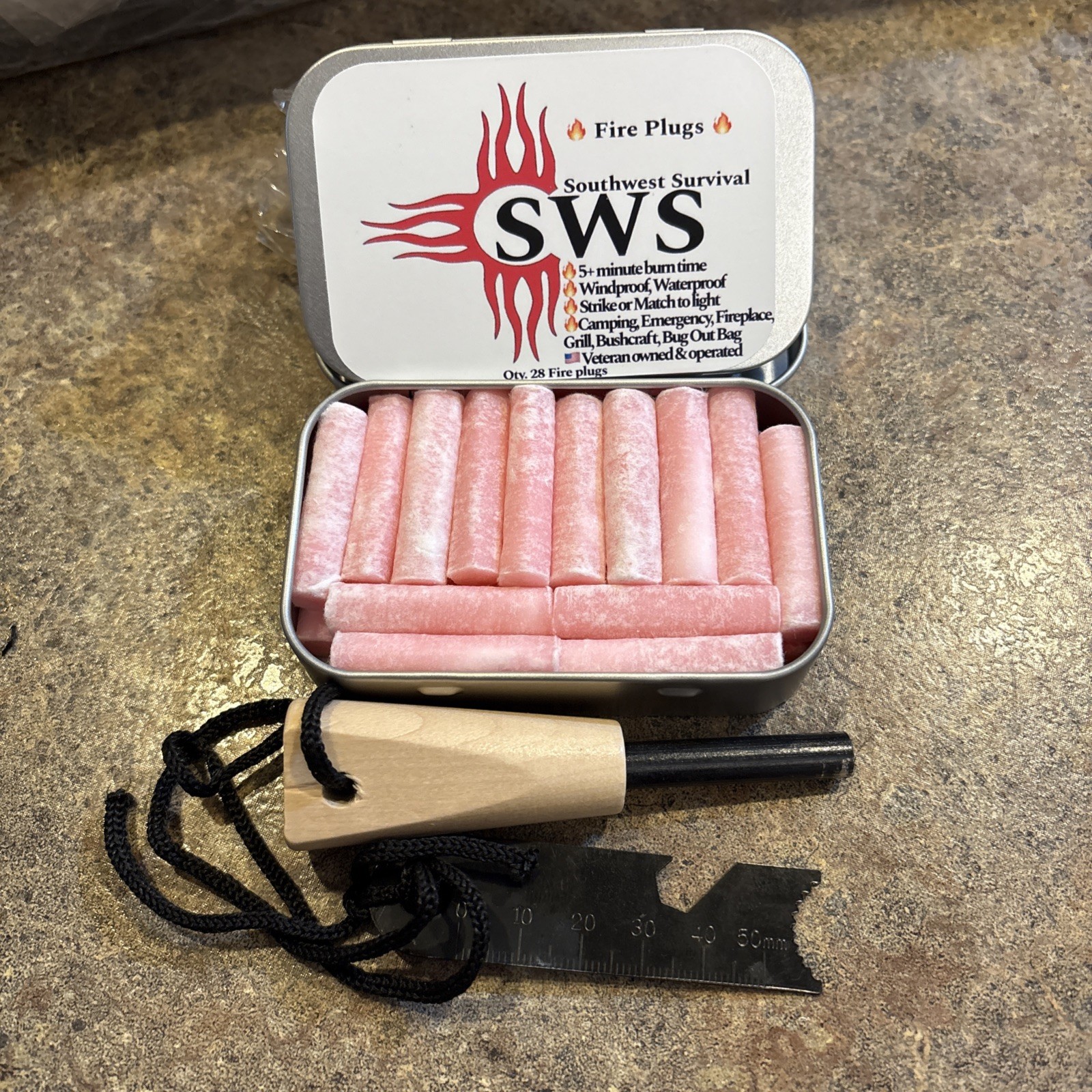 Southwest Survival- Combo Kit - (28) Fire Plugs 🔥 & Ferro Rod- 5+min Burn time