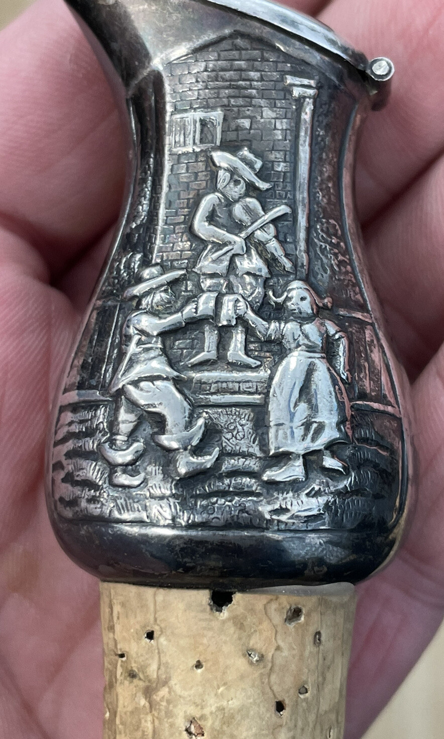 Antique Silver Plate Ornate Danish Wine Decanter Bottle Stopper Pourer