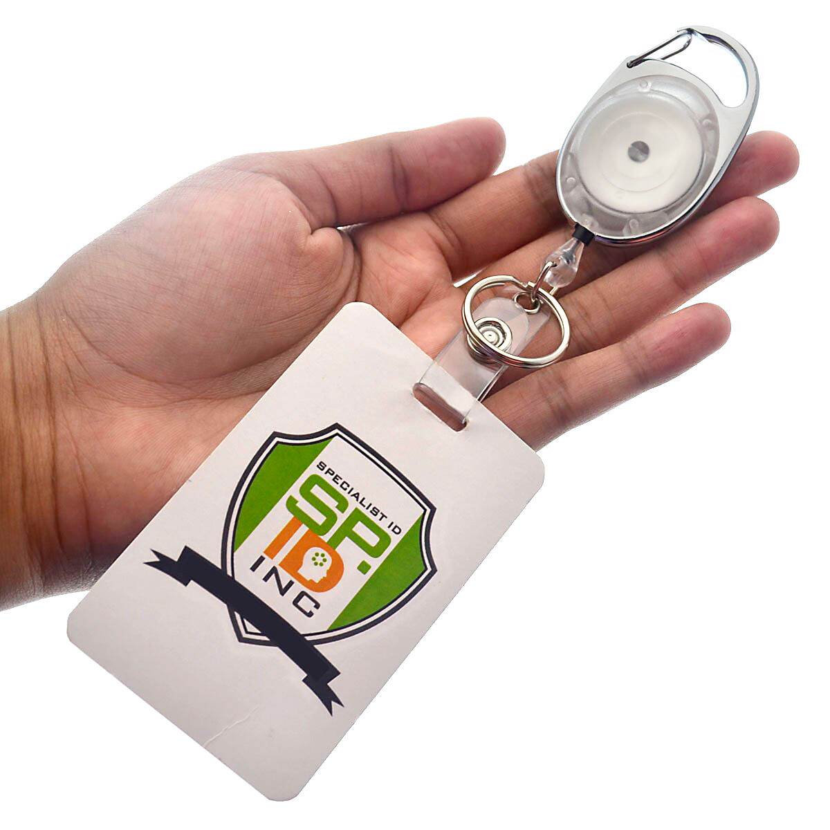 5 Pack- Premium Carabiner Retractable Oval ID Badge Reels with Strap & Key Ring