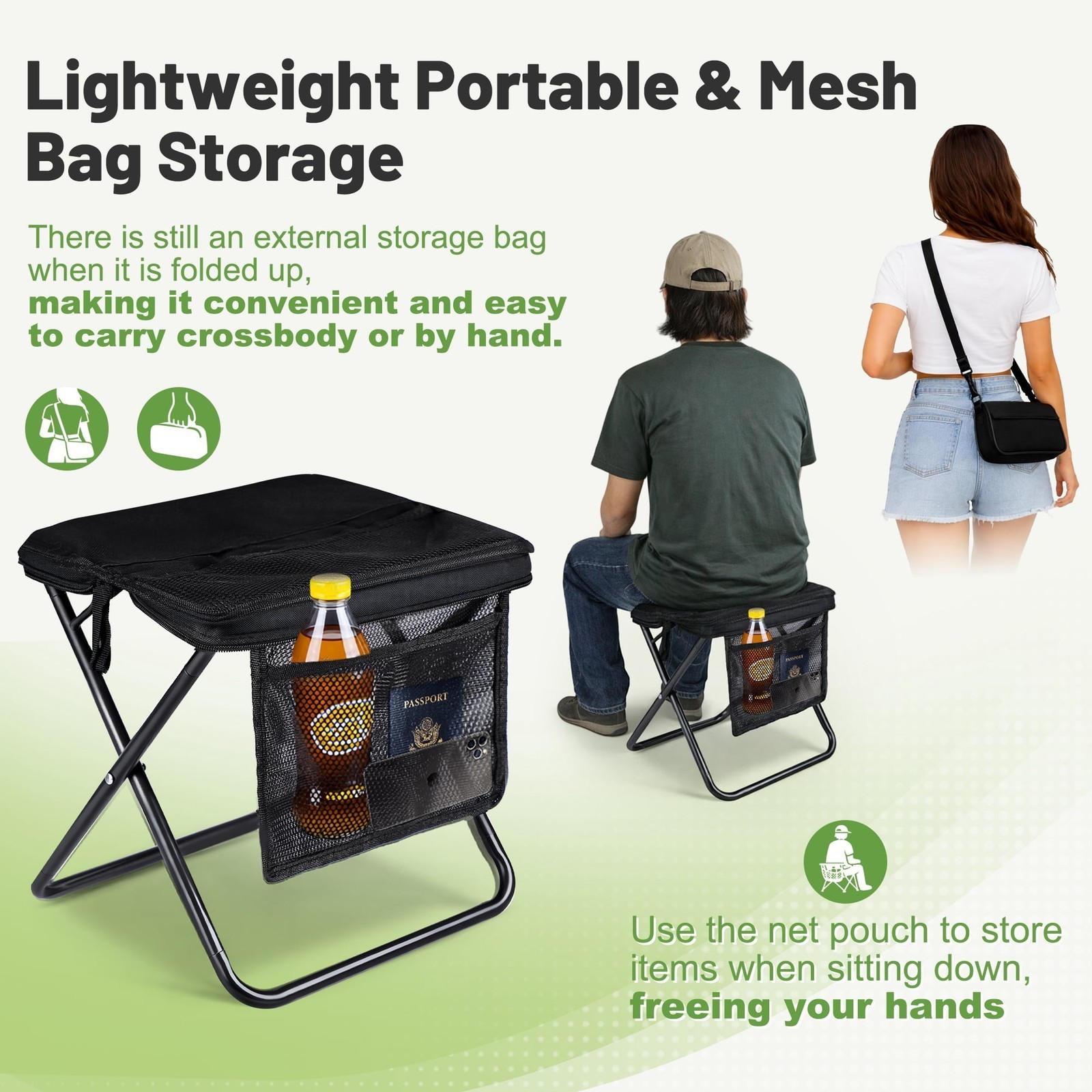 Foldable Camping Backpack Stool Portable Lightweight Collapsible Chair Travel