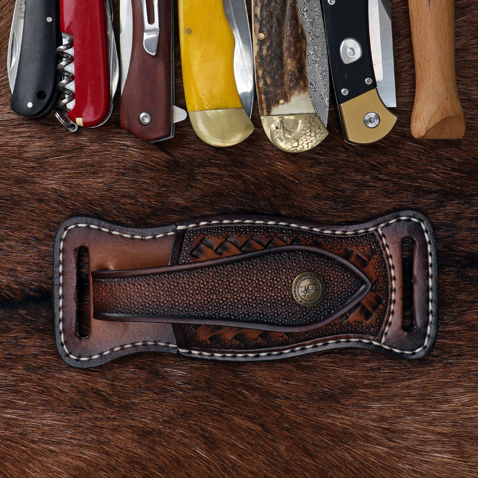 TOURBON Leather Folding Blade Knife Sheath Belt EDC Knives Cover Case Horizontal