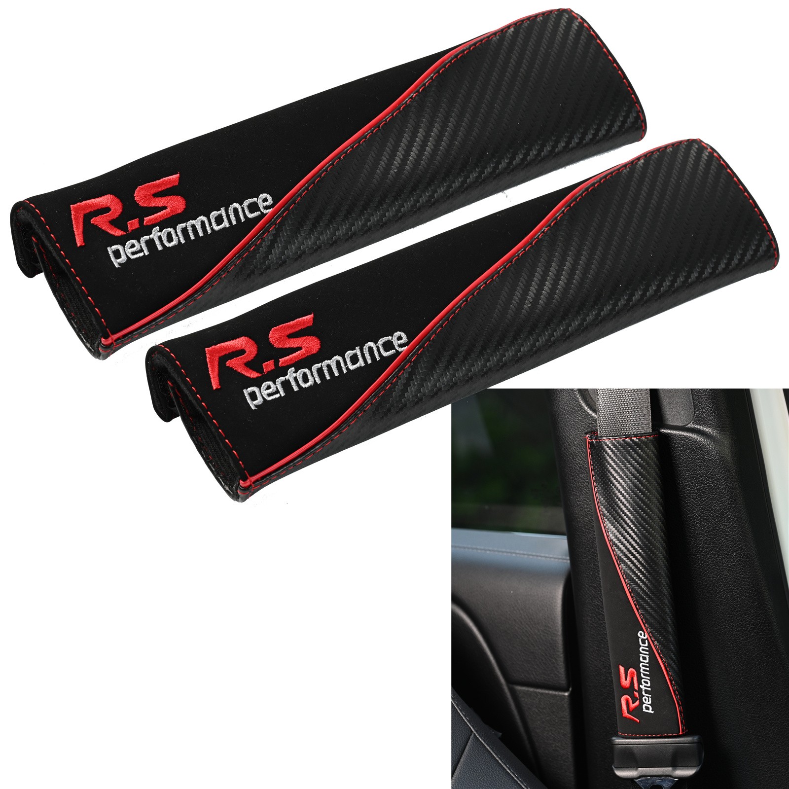 2Pcs Suede Car Seat Belt Cover Pads Carbon Look Shoulder Strap Pad Cushions