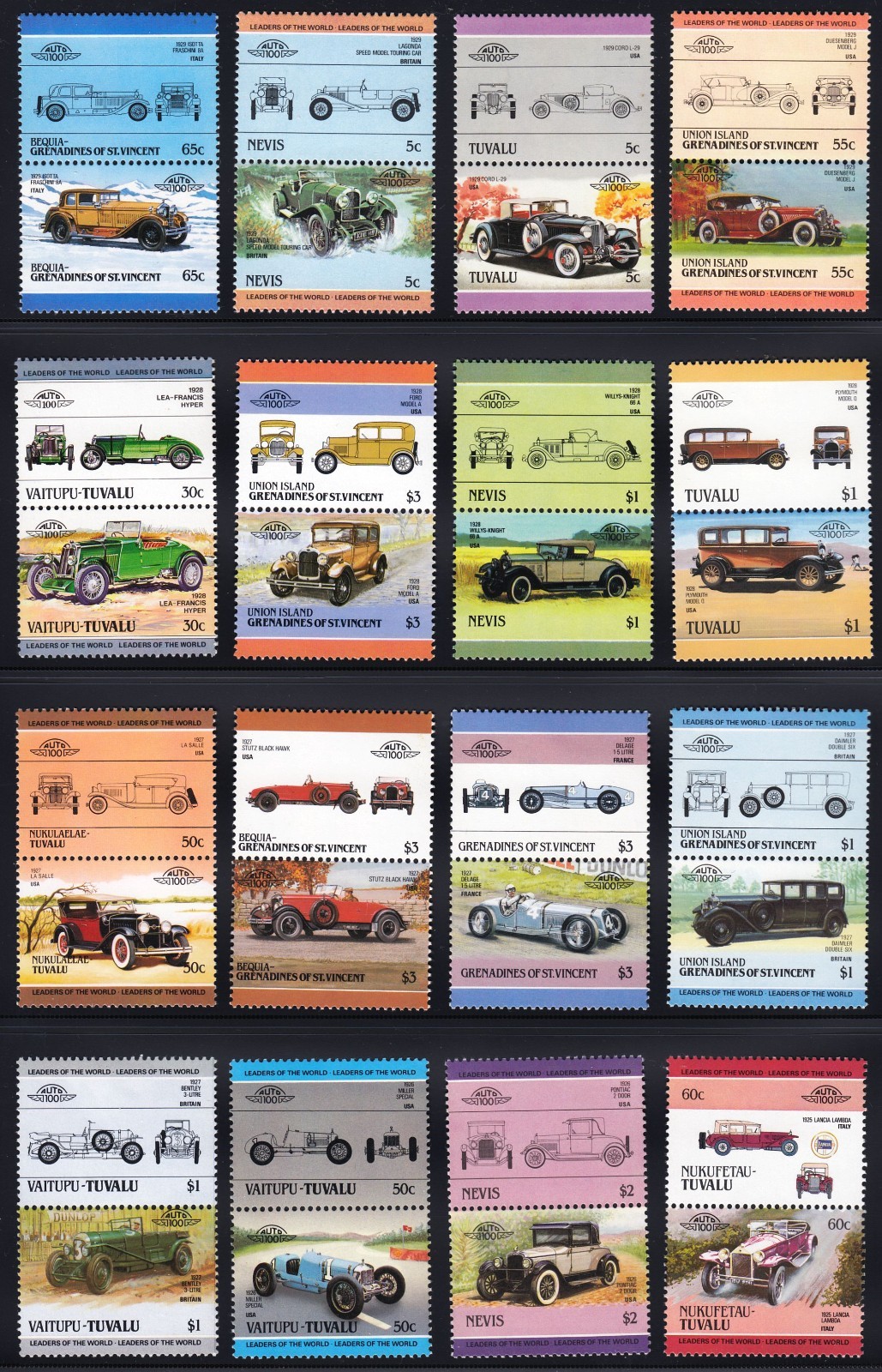 500 DIFFERENT CARS Auto 100 Leaders of the World MNH Mint Car Stamp Collection