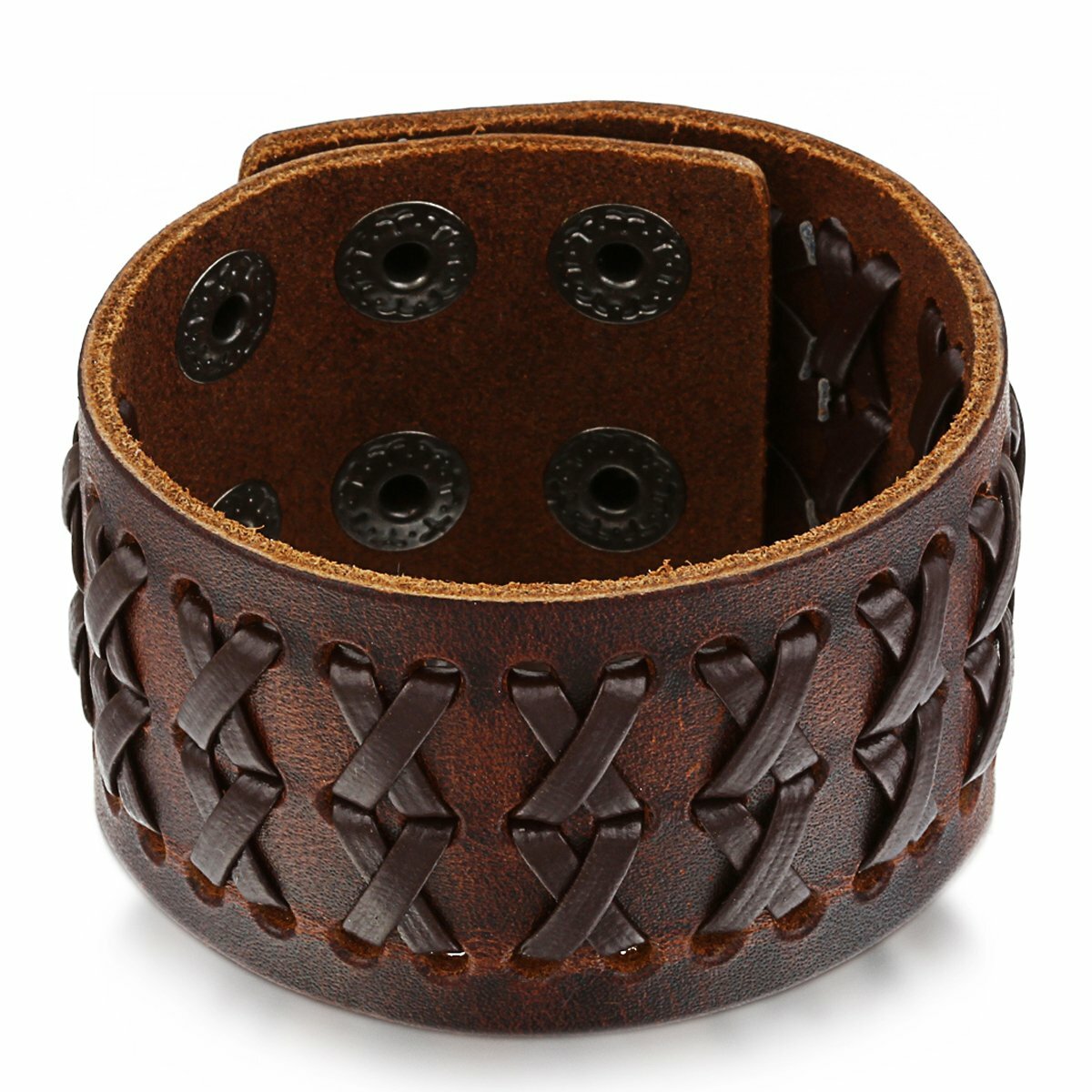 Punk Rock Wide Brown Leather Men's Cuff Bangle Bracelet Adjustable Wristband