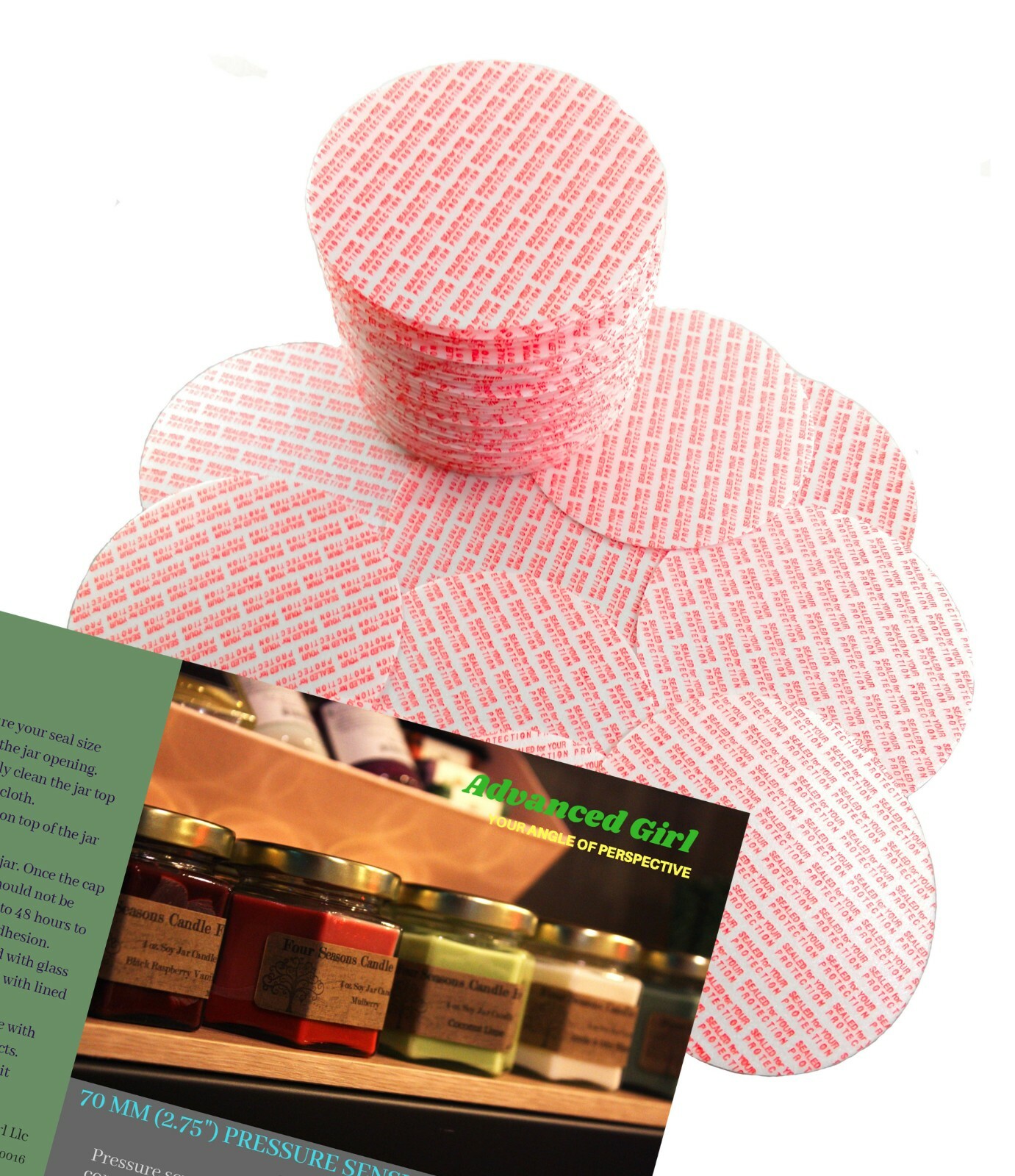 70mm (2.75") Pressure Sensitive Seal Liners MadeinUSA No Induction Sealer Needed