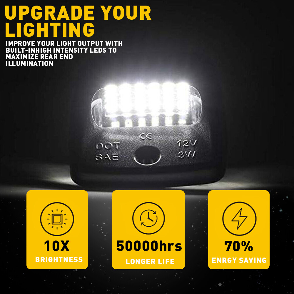 Pair LED White License Plate Number Lights For 2005-2015 Toyota Tacoma, Tundra