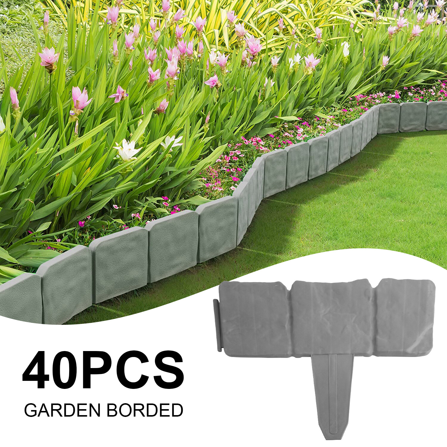 100/80/60/40/20 Pack Garden Fence Plastic Stone Outdoor Landscape Edging Border