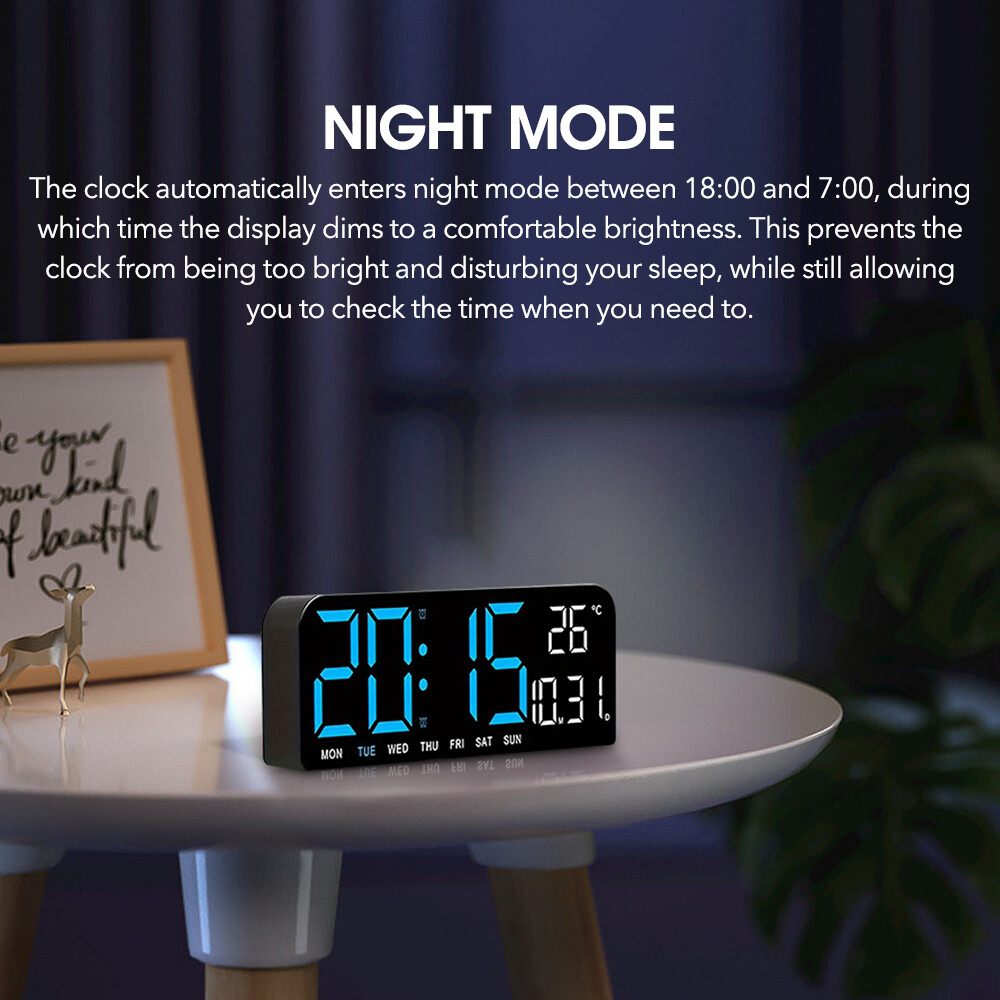10" Digital LED Desk Alarm Clock Large LCD Display Wall Clock Temperature Date