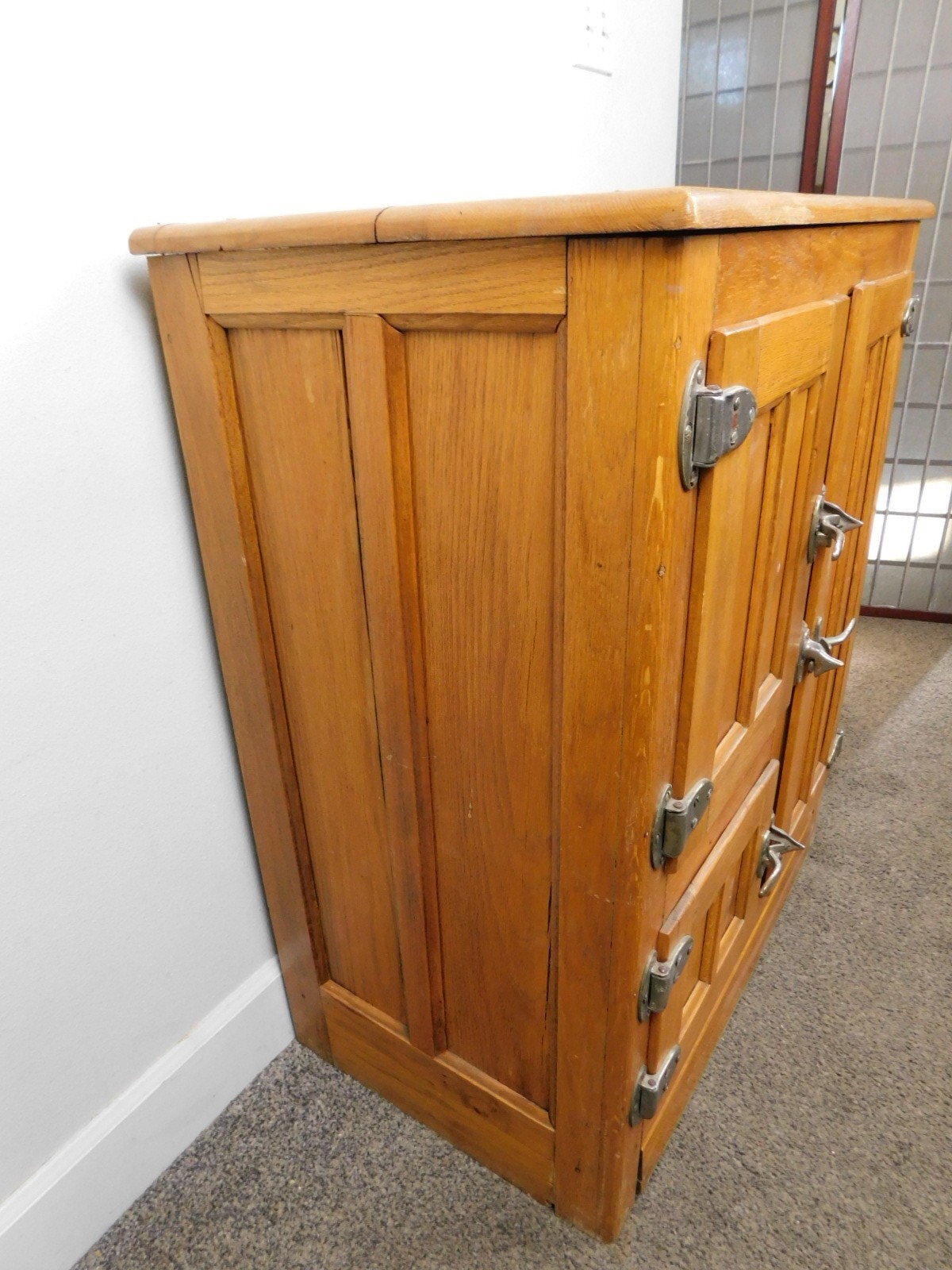 Antique REAL DEAL c1915 ALL Original Oak Ice Box Bar Counter Refrigerator VG HOT