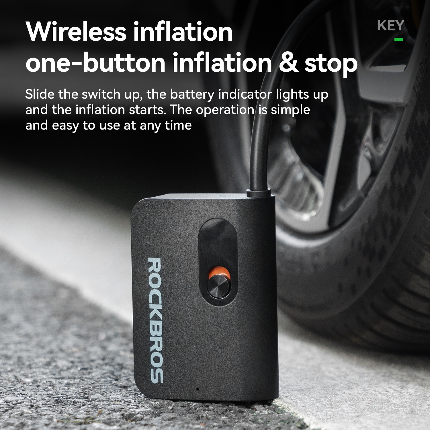 ROCKBROS Bicycle Electric Air Pump Mini Portable 70PSI Inflator 2600mAh Type-C